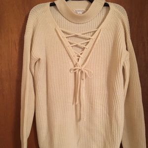 Choker Neckline and Tie Up Sweater